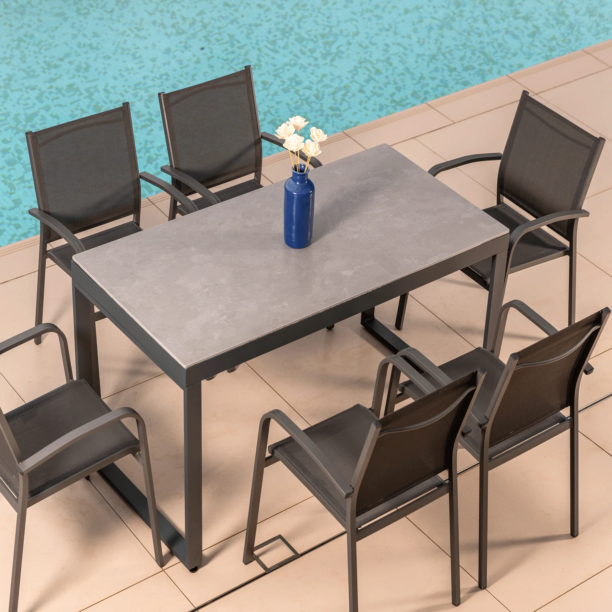Table de jardin 6 places Aluminium/Céramique Kore (150 x 72 cm) - Image 7
