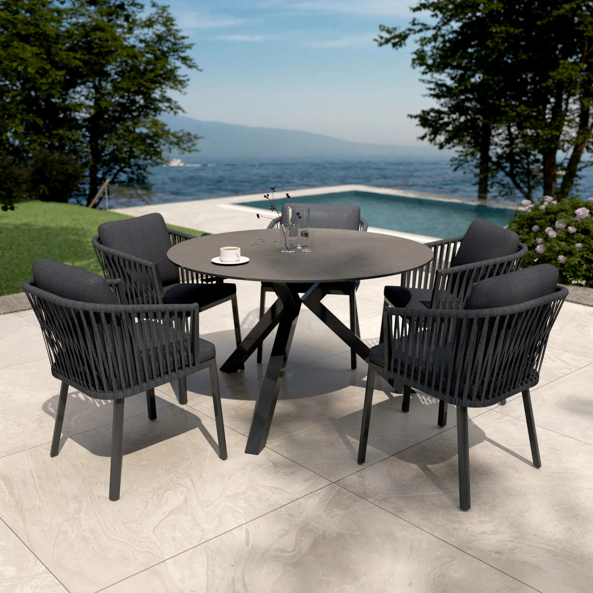 Table de jardin ronde 6 places Aluminium/Céramique Kore - Dia 120 cm - Image 4