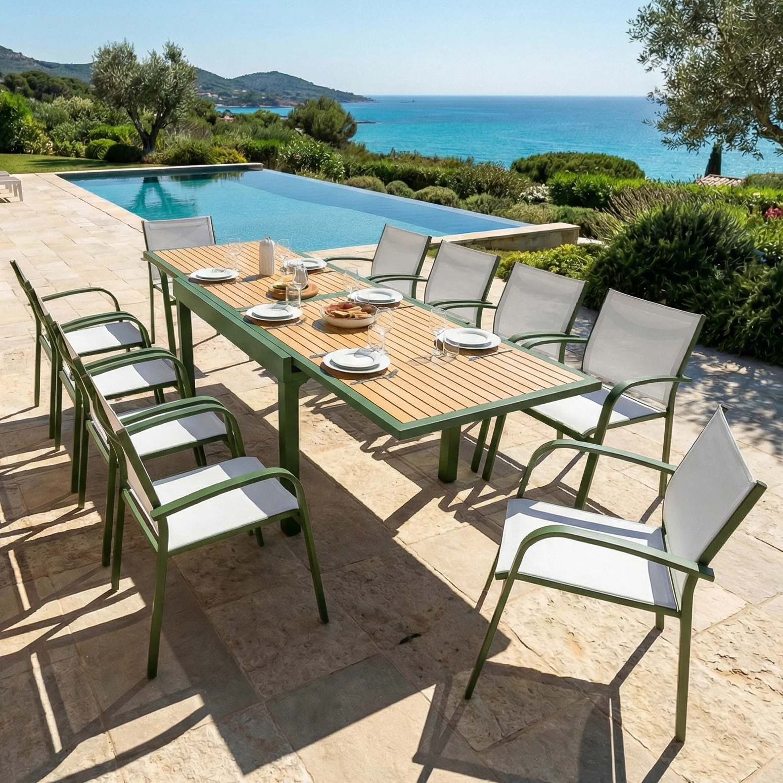 Table de jardin extensible 10 places Aluminium effet bois Murano (135/270 x 90 cm) - Image 11