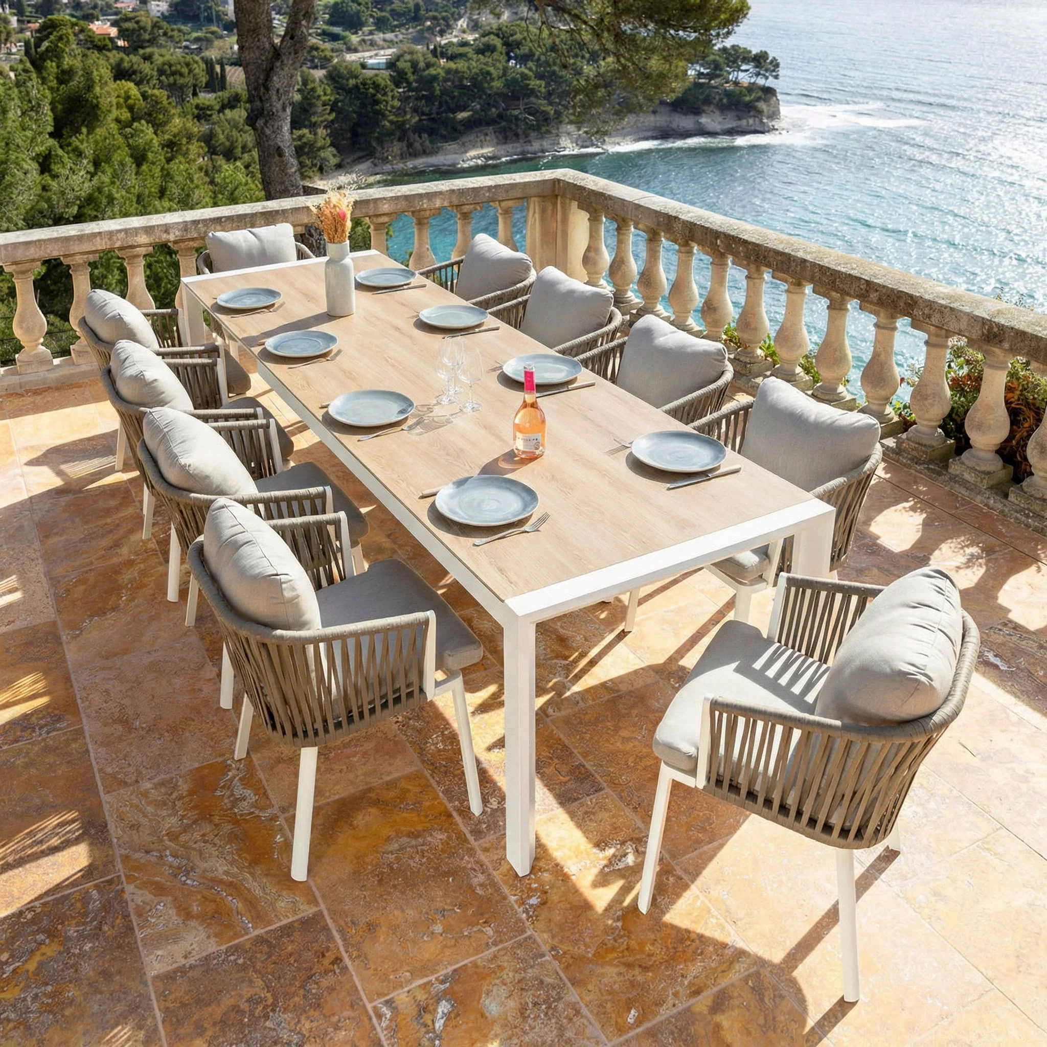 Table de jardin extensible 12 places Aluminium Amalfi - 3 dimensions (195/240/300X96) - Image 21