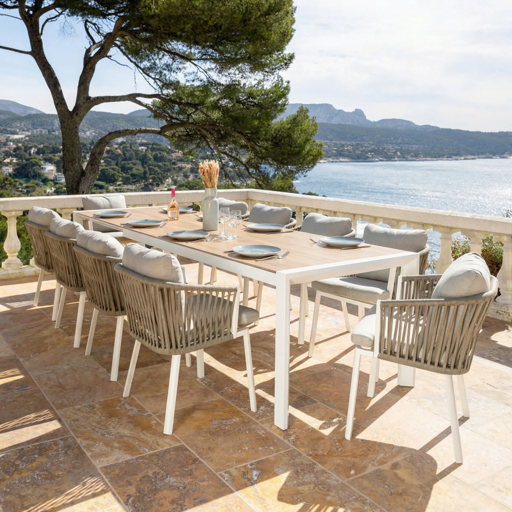 Table de jardin extensible 12 places Aluminium Amalfi - 3 dimensions (195/240/300X96) - Image 22