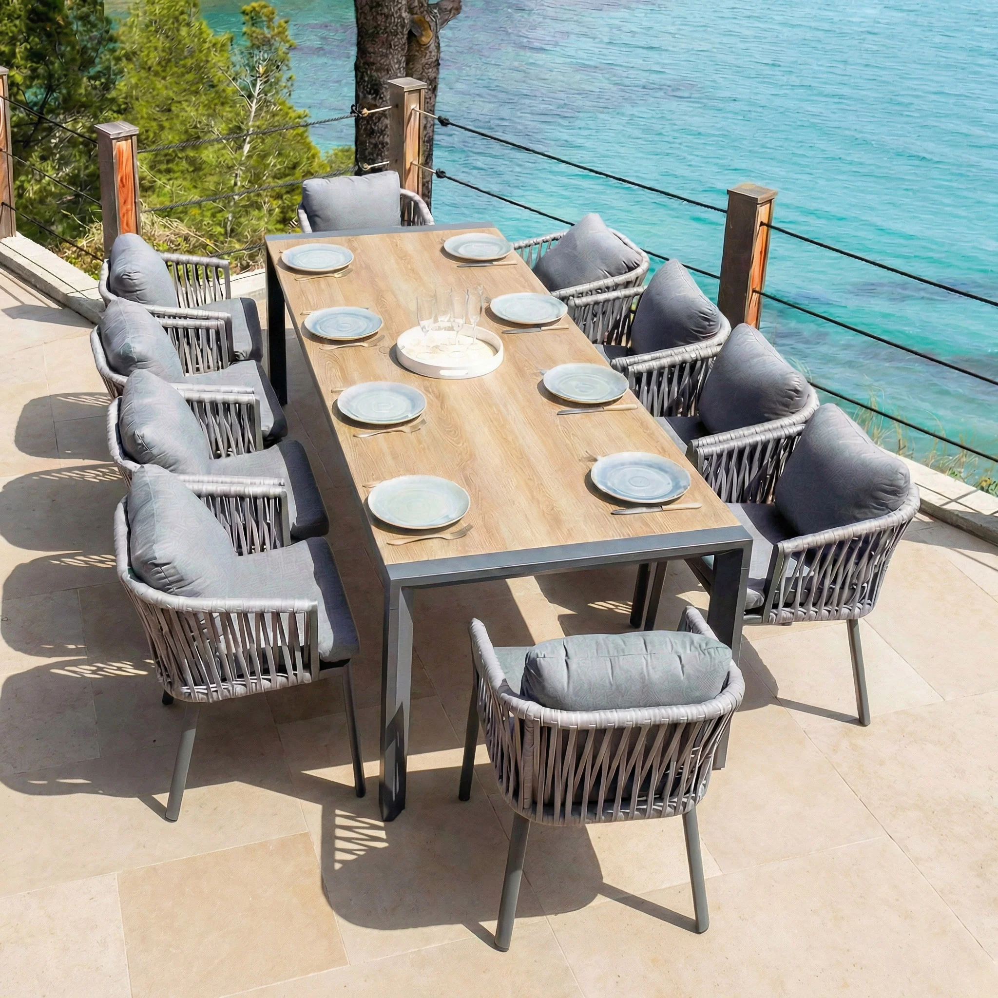 Table de jardin extensible 12 places Aluminium Amalfi - 3 dimensions (195/240/300X96) - Image 28