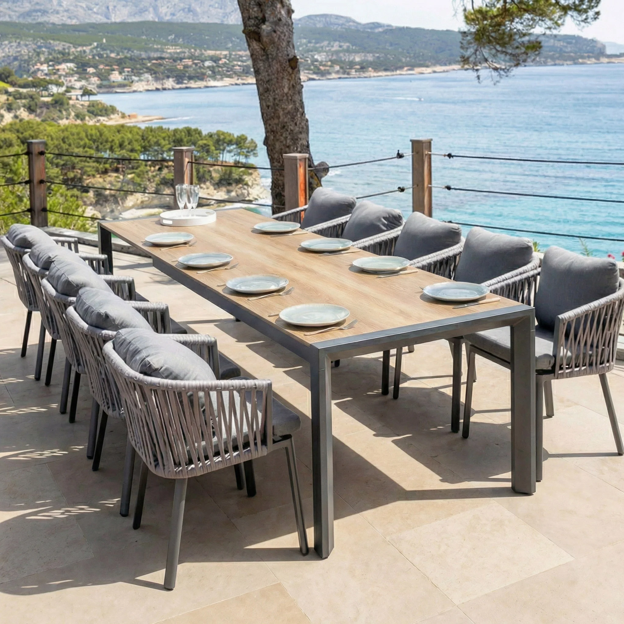 Table de jardin extensible 12 places Aluminium Amalfi - 3 dimensions (195/240/300X96) - Image 31