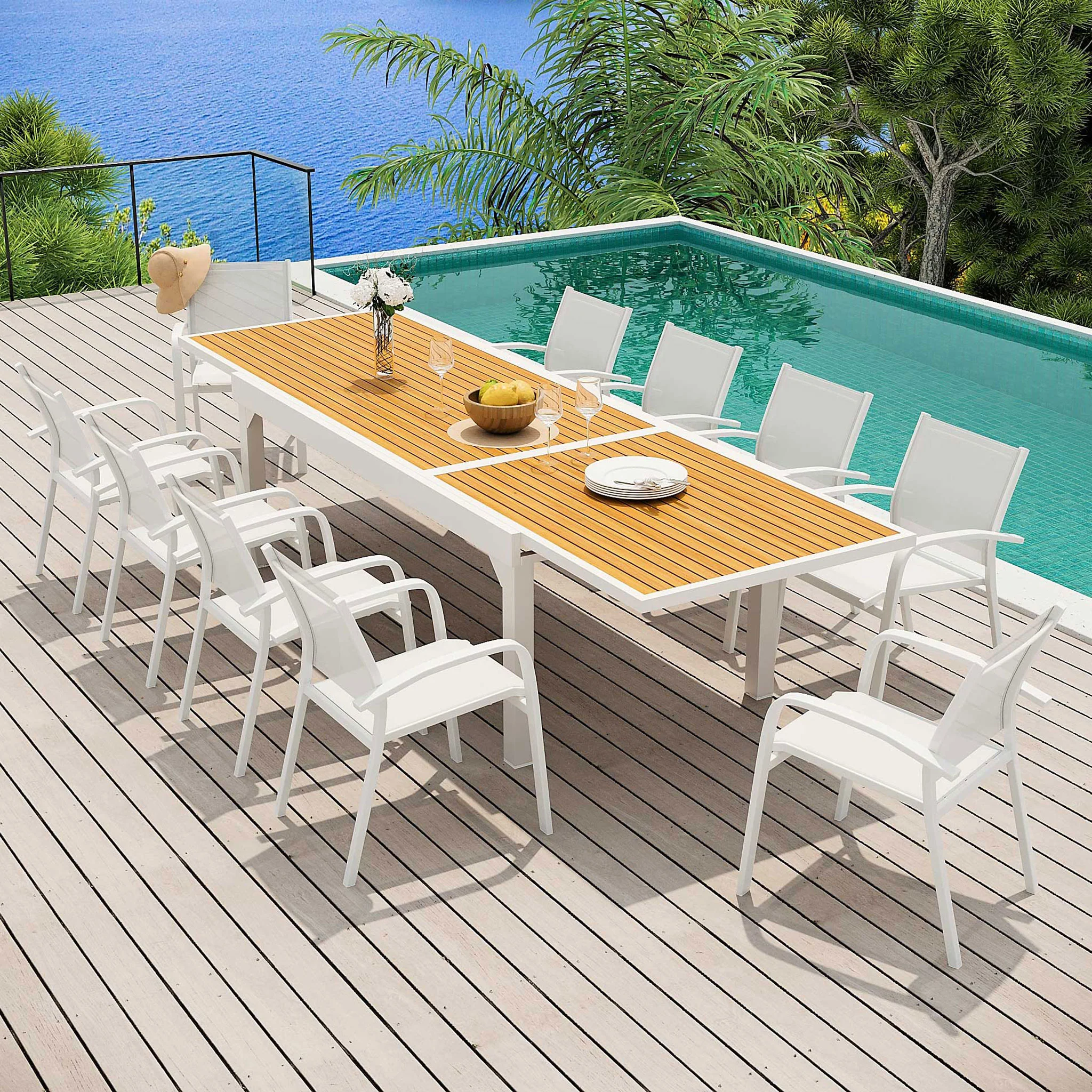 Table de jardin extensible 12 places Aluminium effet bois Murano (200/320 x 100 cm) - Image 4