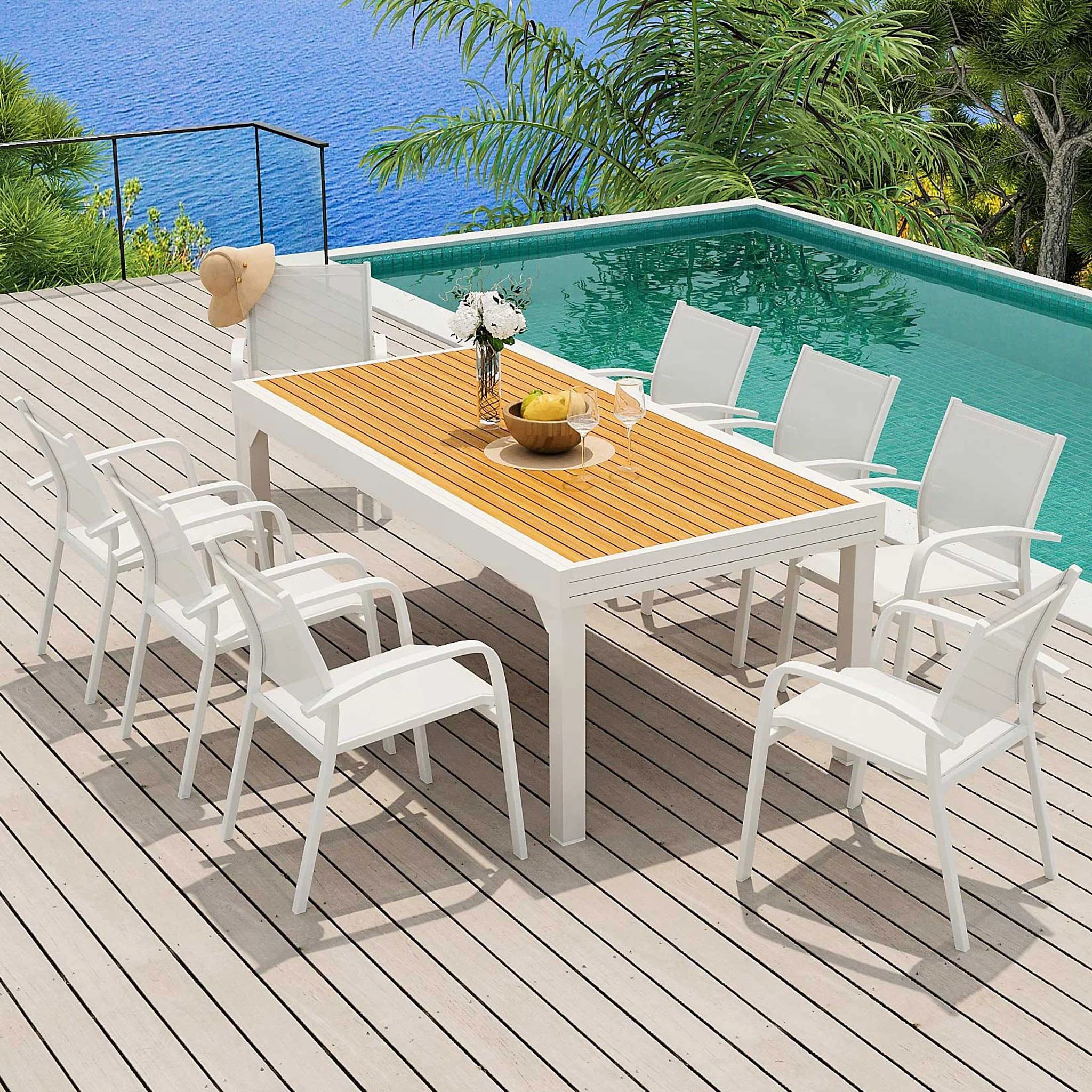 Table de jardin extensible 12 places Aluminium effet bois Murano (200/320 x 100 cm) - Image 5