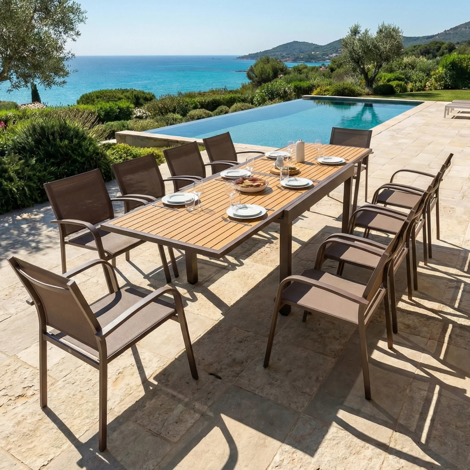 Table de jardin extensible 12 places Aluminium effet bois Murano (200/320 x 100 cm) - Image 8