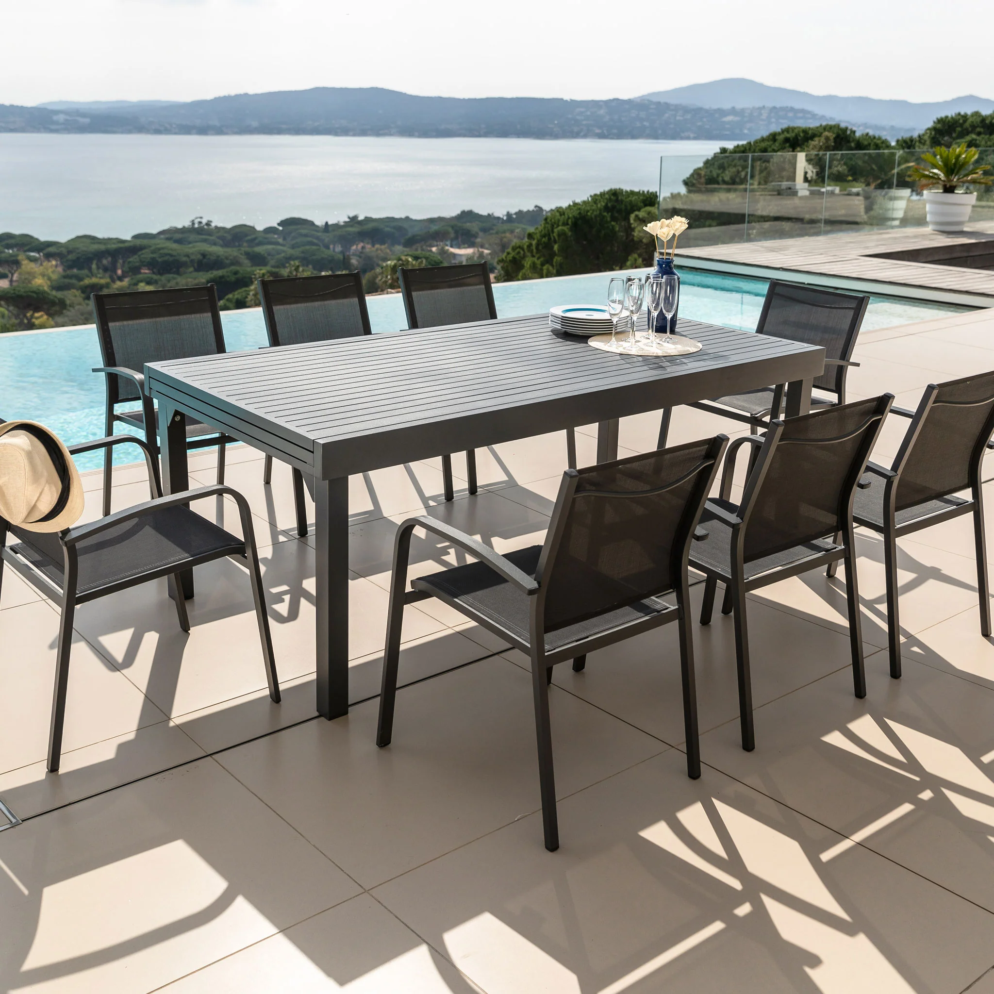 Table de jardin extensible 12 places Aluminium Murano (320 x 100 cm) - Image 3