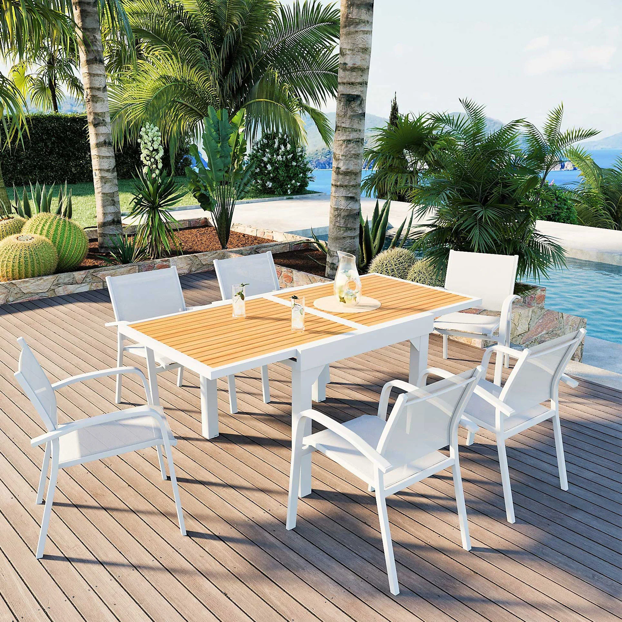 Table de jardin extensible 8 places Aluminium effet bois Murano (90/180x90) - Image 8