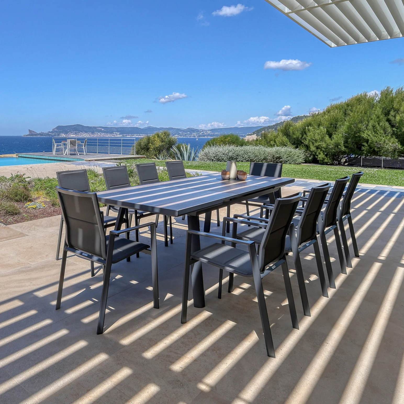 Table de jardin extensible automatique 10 places Aluminium Amalfi - (200/260X96) - Image 11