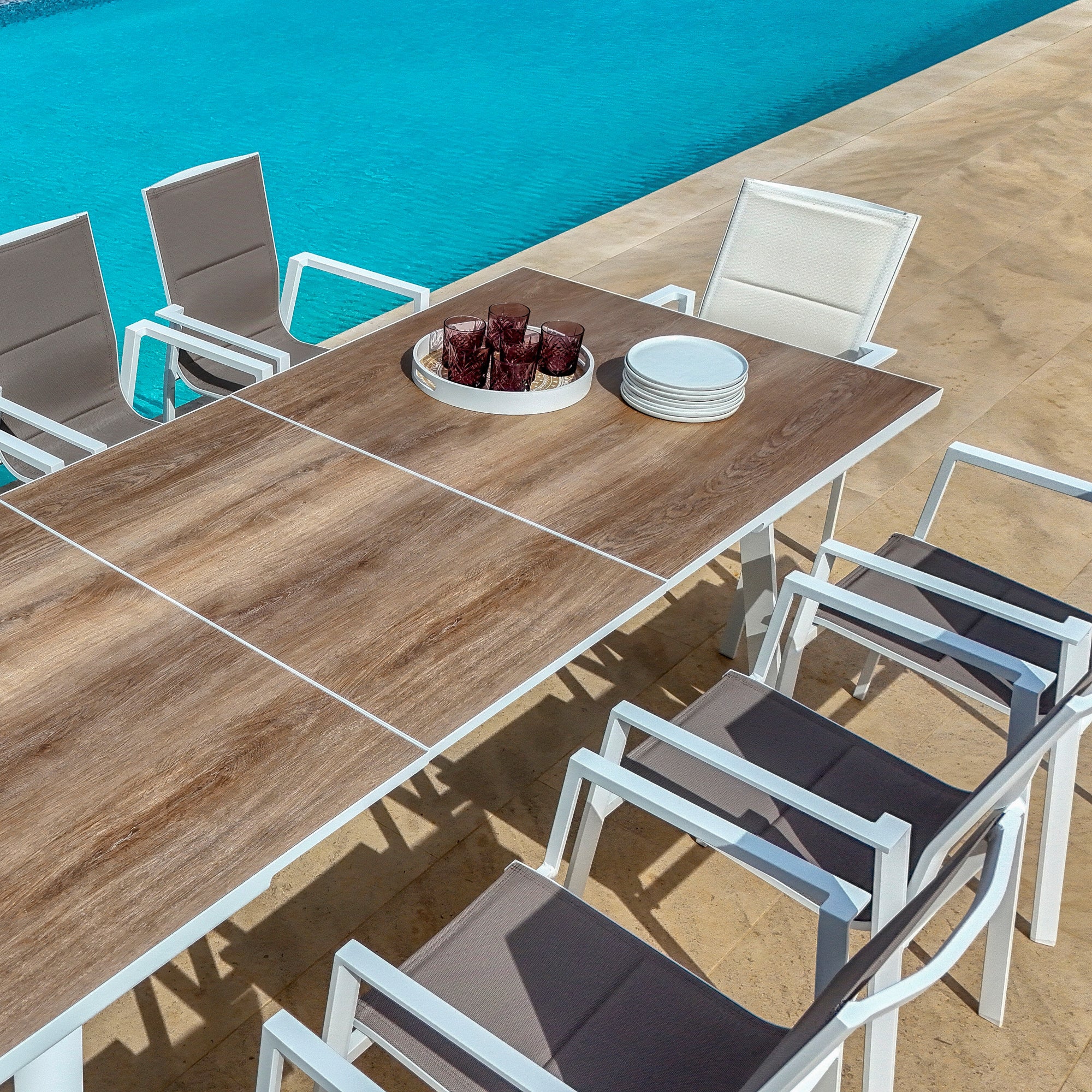 Table de jardin extensible automatique 10 places Aluminium Amalfi - (200/260X96) - Image 7