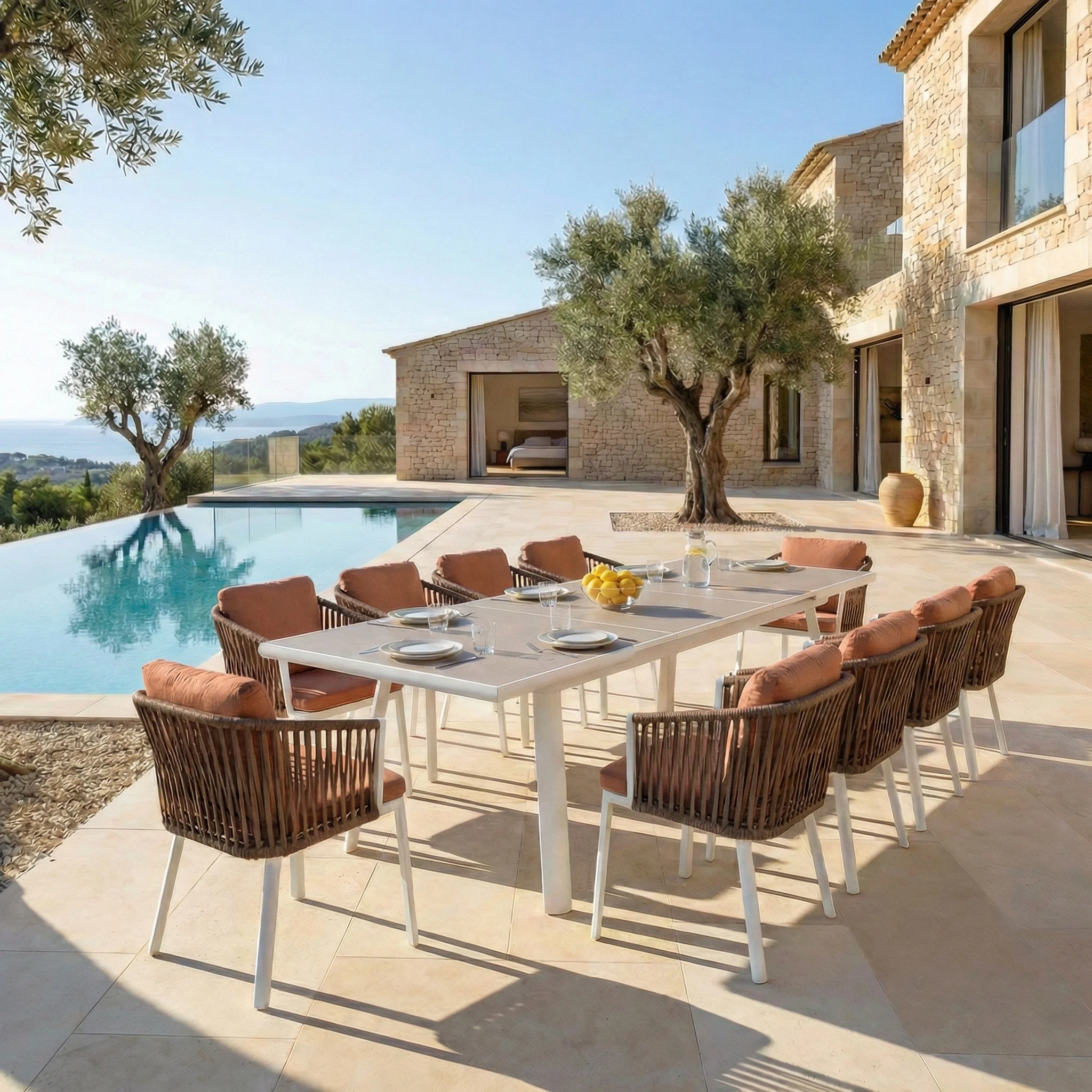 Table de jardin extensible automatique 12 places aluminium Amalfi (240/300x96cm) - Image 11
