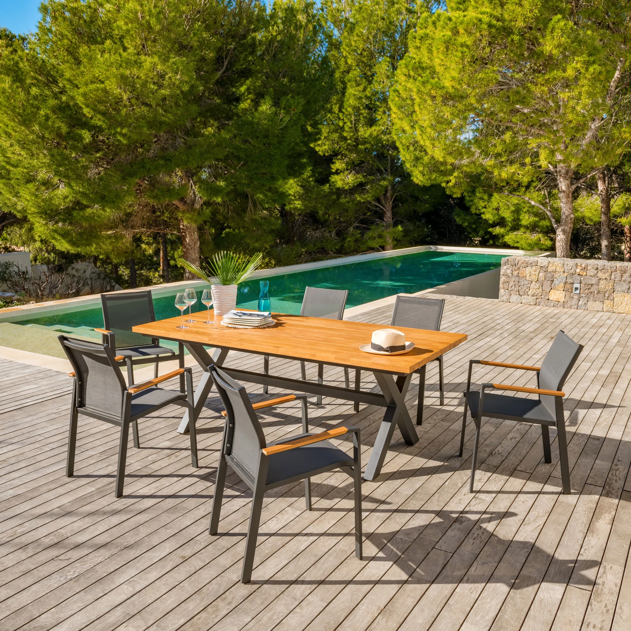 Table de jardin rectangulaire Aluminium/Bois Bali (200 x 100 cm) - Image 4