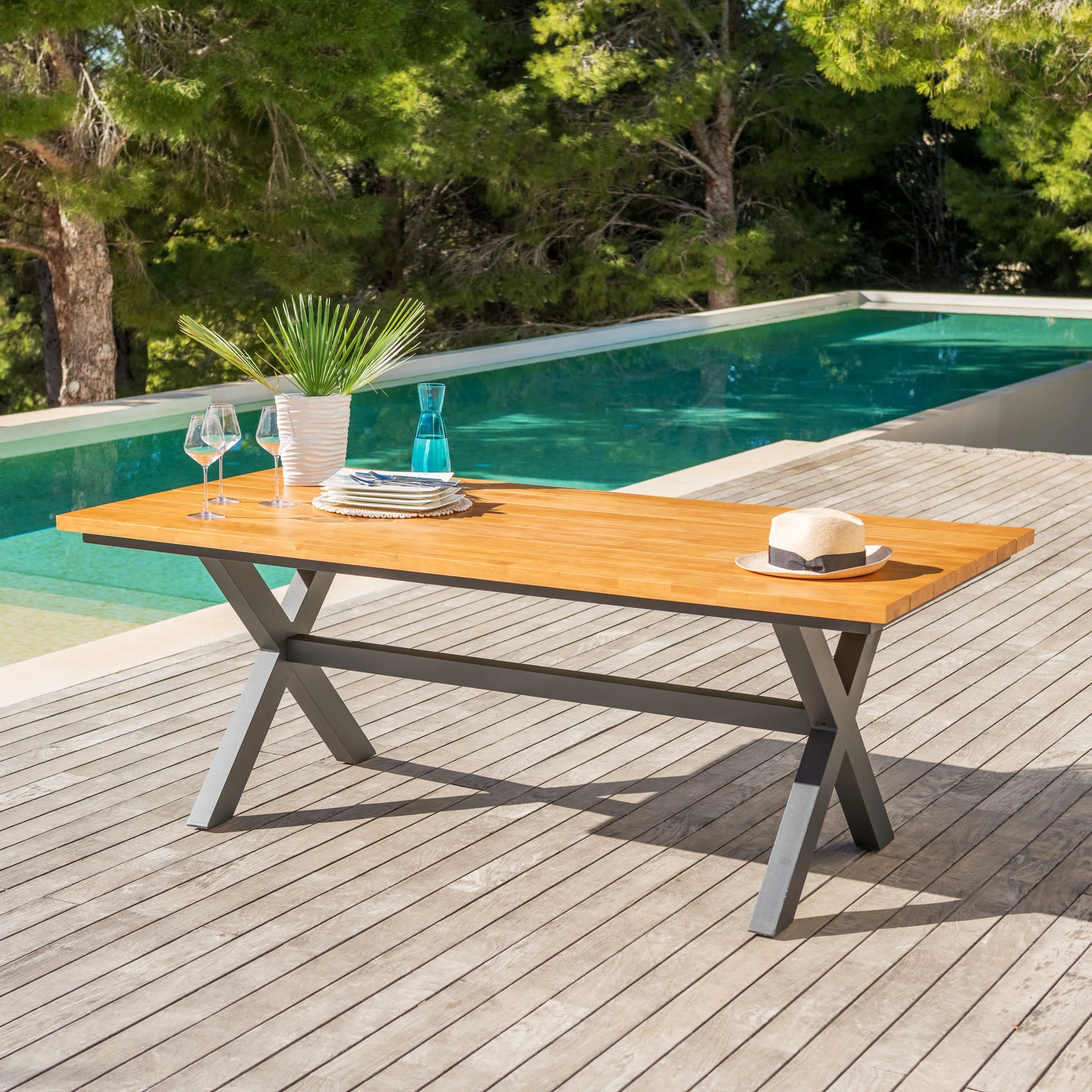 Table de jardin rectangulaire Aluminium/Bois Bali (200 x 100 cm) - Image 5