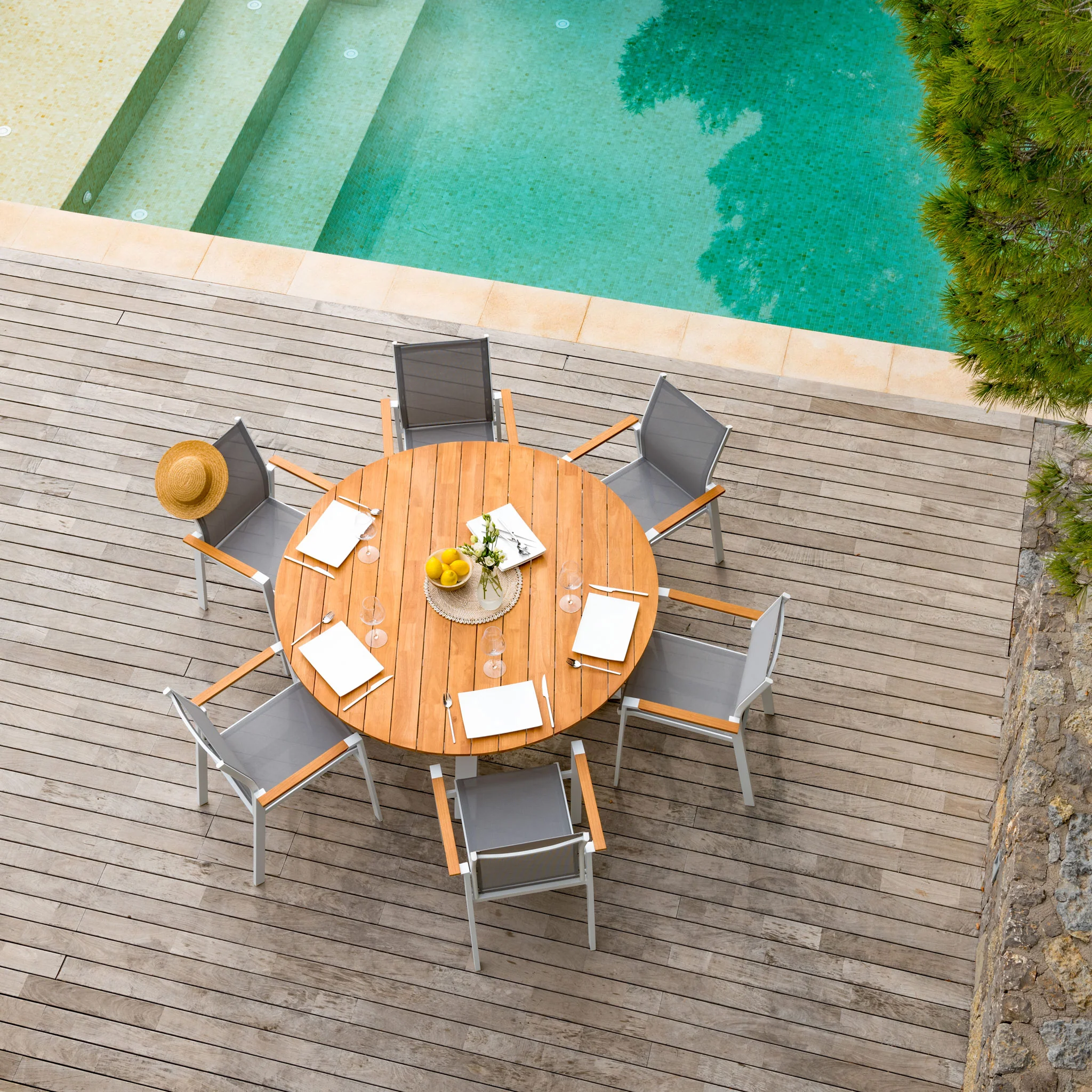 Table de jardin ronde Aluminium/Bois (D140 cm) Bali - Image 7